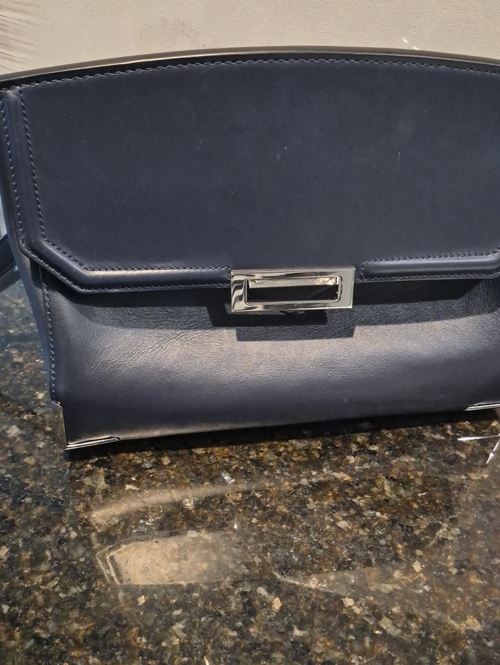 Alexander Wang Navy Leather Shoulder Bag with Silver Hardware